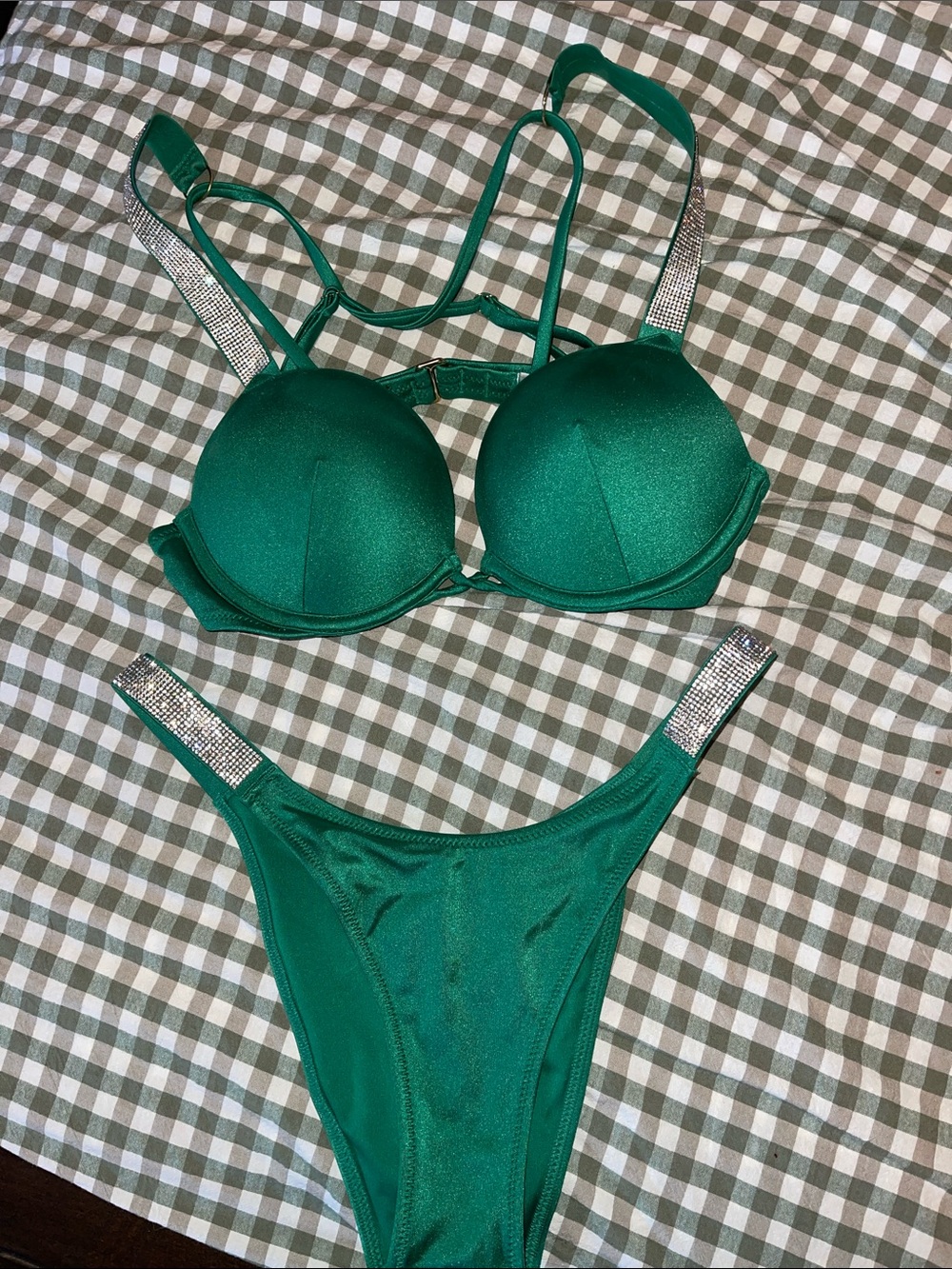 Victoria Secret Bombshell emerald Rhinestone Strap Bikini